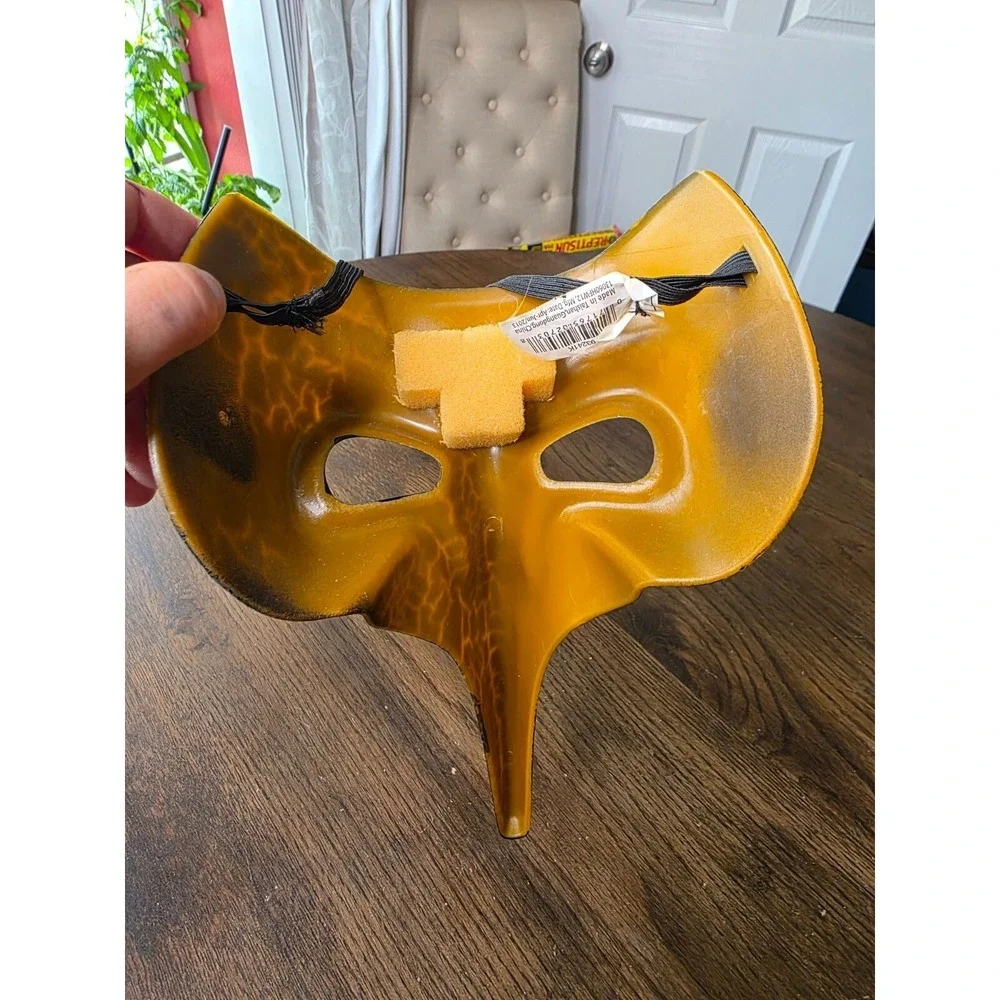 Black & Gold Crackle Plague Doctor Mask With Long Nose & Elastic Strap